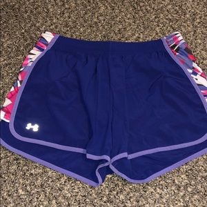 Purple under armour shorts with pattern sides